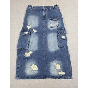 Jaded Gypsy Just a Jewel Skirt Size S/M Distressed Denim Medium Wash Pockets